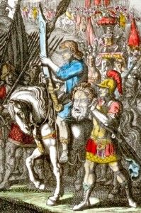 Royaumonts Hand Colored Woodcut 1687 Davids Triumph