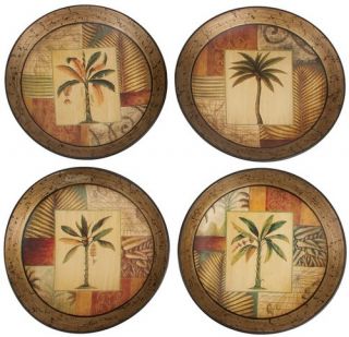 Set 4 Palm Tree Tropical Decorative Display Plates