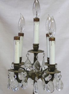 Vintage Electric Lamp Five Arm Candelabra with Lge Glass Prisms