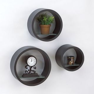 ABCs of Decor MDF Circle Wall Cubes w Glass Shelves Set of 3 Black