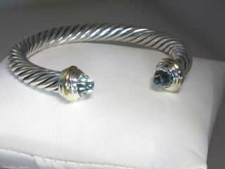David Yurman 7MM 14K & Silver Prasiolite Cable Classics Cuff Bracelet
