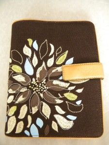  Covey Brown Canvas Embroidered Flower Womens Day Planner Organizer 1