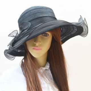  Floral Church Derby Hat Wide Brim Hat Dress Hat Blacks YQ H