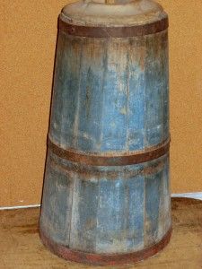 Great 18th C Staved Wooden Butter Churn in The Best Original Blue