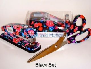 Desk Set Floral Flower Stapler Scissors Tape Dispenser