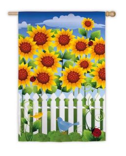 White Picket Fence Sunflowers Evergreen Decorative Garden Flag