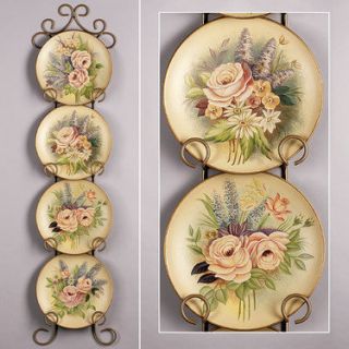 Decorative Floral Plates Roses Wall Home Decor Set 4 Rack not Incl
