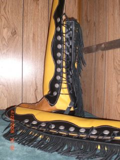   CHAPS SASS CHINKS CAS COWBOY COWGIRL NEW GOLD DEERSKIN LEATHER BLK