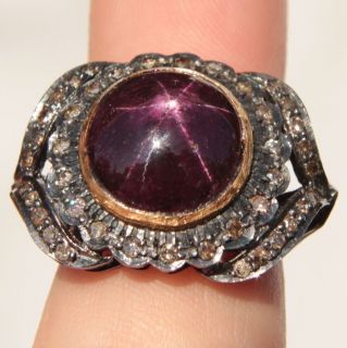 RARE 18K Star Ruby Diamond British India Antique Ring $1 Start No