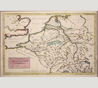 Belgium Holland Germany antique map by Delisle Cellarius 1748