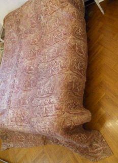 Antique French Bed Cover Purple Toile de Jouy Boutis Quilted Linen