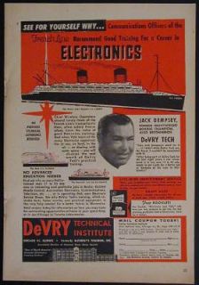 Jack Dempsey 1958 Ad Devry Technical French Ocean Liner