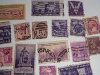 No Stamp Lot 22 Purple World Stamps Denmark USA French Canada Nice