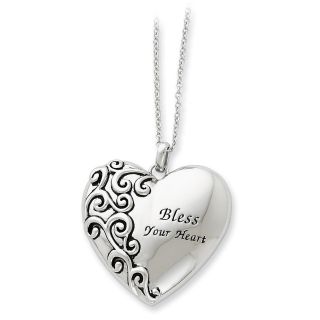 Sterling Silver Antiqued Bless Your Heart 18in Necklace