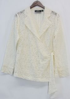 Dennis Basso Sz s Allover Lace Long Sleeve Wrap Front Blazer Ivory New