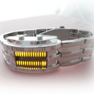 Unique Date Yellow LED Digital Sports Metal Strap Wristwatch Watches