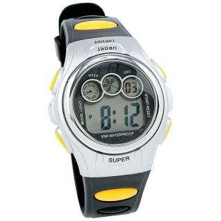 Mens Digital Sport Watch Black & Yellow WATERPROOF to 30M Stopwatch
