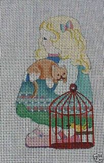 NEEDLEPOINT CANVAS HAND PAINTED DEDE GIRL W CAT