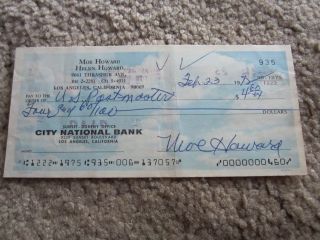 Moe Howard Three Stooges Signed Bank Check
