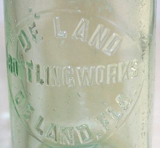 Vintage DeLand Bottling Works, DeLand, FLA. Light Green Embossed Soda