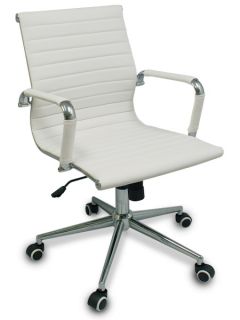 New White Modern Ribbed Office Chair with Specialized Wheels for