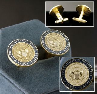 Mens Presidential Seal 14kt Gold GP Oval Office Cuff Links