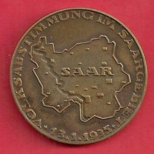 Fritz Koelle 1935 Deutsch Die Saar Immerdar Bronze Medal