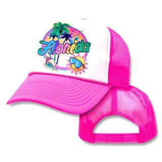  Florida Neon Pink White Mesh Trucker Hat Cap