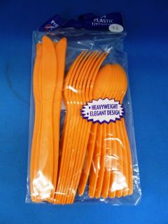 24 PC Orange Plastic Cutlery Utensils Heavyweight 18700