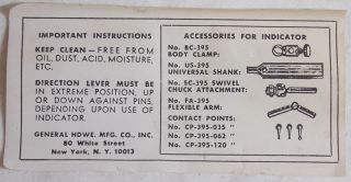 GENERAL HOWE MFG.CO. #395 AB DIAL TEST INDICATOR .OO1 ACCURACY