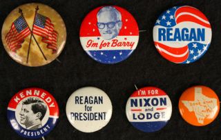  Campaign Buttons Kennedy Reagan Nixon Goldwater Dewey