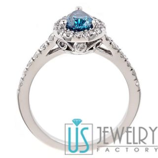  Fancy Blue SI Pear Shape Diamond Engagement Ring 14k Gold