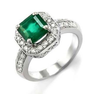 Diamond Emerald Anniversary Ring 18K White Gold R829