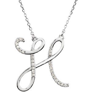 Letter H Initial Diamond Necklace Pendant 925 Sterling Silver 16 Inch