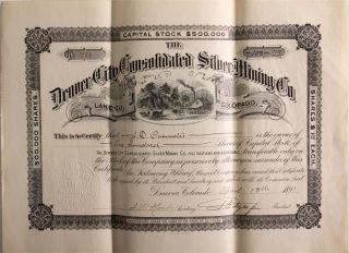 Denver City Consolidated Silver Mining Co Lake County Colorado 1891