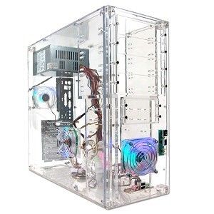 Transparent Clear Mid Tower ATX Computer Case w 3 LED Fans PSU not