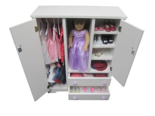 Doll Wardrobe Armoire Fits 18 Doll Furniture Storage Closet Solid