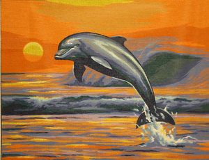  beautiful needlepoint canvas dolphy leaping from the sea dolphin