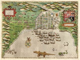 1585 Voyages of Francis Drake Santo Domingo Map 18x24