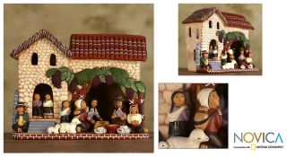 Rustic Vineyard Handmade Ceramic Nativity Scene Figurine Novica Peru