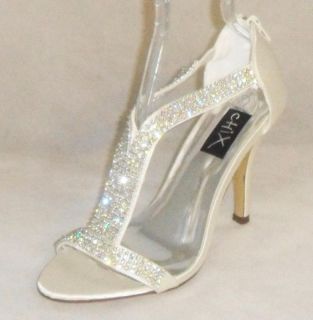 Ladies Ivory Stunning Diamante T Bar High Heel Shoes