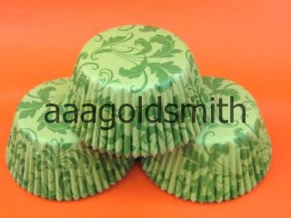 48pcs Green Damask Cupcake Liners Baking Cups Paper