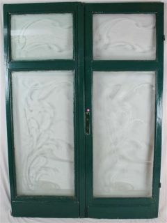 Antique French Doors Circa 1900 with Art Nouveau Etched Glass WOW Pair