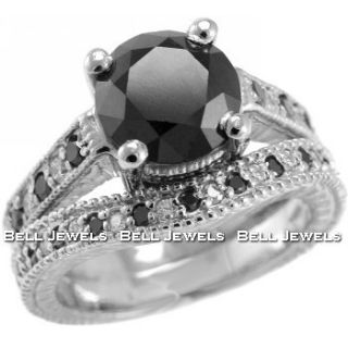 35ct AAA Black Diamond Matching Engagement Wedding Ring Set 14k