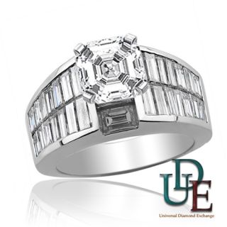 Diamond Engagement Ring 5.25 CT Asscher & Baguette 14K 1.25 Ct Center