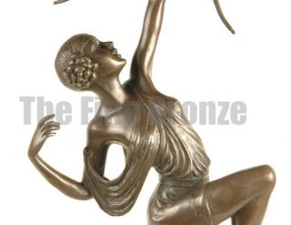 Signed Pierre Le Faguays Bronze Statue Girl Diana w Bow Diane The