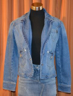 DKNY Jeans Blue Denim Cotton Spandex Jean Blazer Jacket Womens Ladies