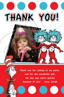   HAT DR SEUSS THING 1 AND 2 Thank You Card Birthday Party Invitation