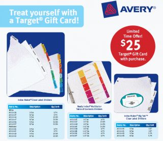 25 Target Gift card by Mail for Purchase of AVERY Products EXP Dec 31