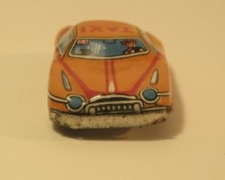  Pressed Tin Litho Orange Toy Taxi Car Driver Figure A 123 Japan